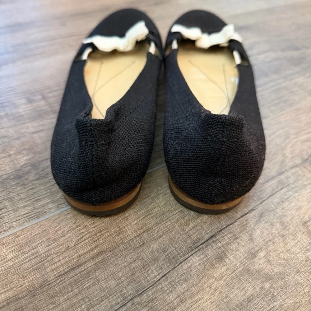 Kate Spade Black Ballet Flats Bow Women's‎ 6B Feminine Career Wood Heel Girlhood